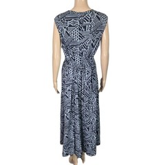 Peruvian Connection Avandra Midi Sleeveless Navy/Gray Geometric Dress, Sz L, EUC