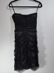 BCBGMaxazria Dress Size Small Black Nude Lace Ruched Bodycon Y2K Cocktail Club