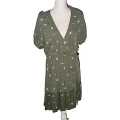 SO Asymmetrical Cinch Side Dress Juniors XL Green V-Neck Prarie Style