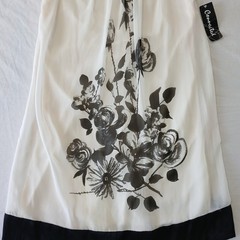 Connected Apparel Sheer A-Line White Dress With Black Floral Pattern NWT