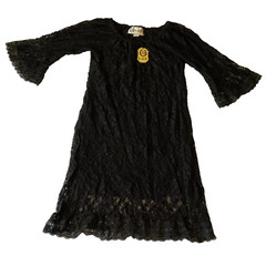 L And B Lace Dress Womens Size S Black Lined Round Neck 3/4 Bell Sleeve