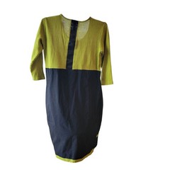 Wearhouse Essential Singer Dress Size Medium Chartreuse Green Black Lagenlook