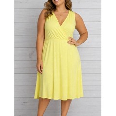 Dress 2X Yellow Polka Dot Tank Surplice Stretch Sundress 41 Hawthorn Plus Size