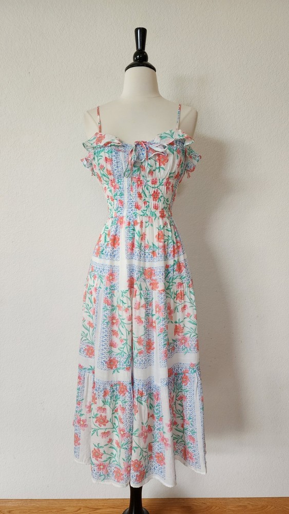New Anthro Midi Dress Size Large White Floral Bow Coquette Cottage Wedding