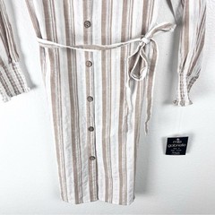 MLLE GABRIELLE Striped Long Sleeves Button Front Belted Waist Shirt Dress Small