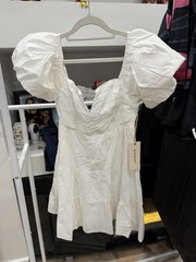 Blue Element White Solid Sweetheart Puff Short Sleeve Ruffle Mini Dress XS