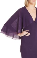 FUZZI Viola Purple Flutter Sleeve Cape Capelet Tulle Mesh Bodycon Dress XS 0/2