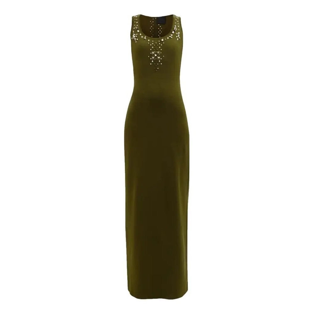 Givenchy Maxi Dress Stud-embellished Knit Bottle Green Size Medium $3275 NWT