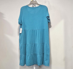 NWT Time and Tru Size XL Teal Tiered Knit Dress Pockets Round Neck Short Sleeves