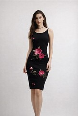Vintage 90s Y2K Black Floral Slip Dress Alyn Paige Size 3/4 XS