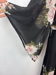 Romantic Maxi Dress Womens Medium Black Floral V Neck Wrap Style Evening Sheer