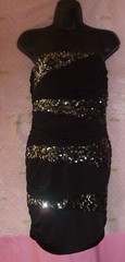 $99 SPEECHLESS STRAPLESS SEQUIN STRIPE BODY DRESS MEDIUM DRAPE top RUCH ZIP BACK