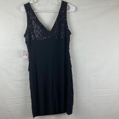 NWT Dressbarn Y2K Cocktail Dress Sz 10 Black Sequin Tiered Formal Cocktail Glam