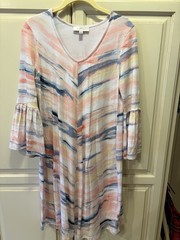 New Directions Dress Womens Medium 3/4 Ruffle Sleeve Rayon Blend Knee Length