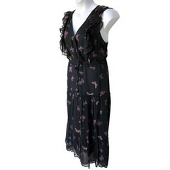NWT Paige Black Butterfly Print Silk « Basil » Dress with Drawstring Waist size L