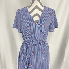 Studio B by bobeau Size Small Blue Floral Striped Sun Dress