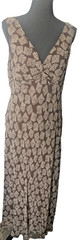 London Times Silk Maxi Dress Women’s 14 Brown Geometric Empire Waist Resort