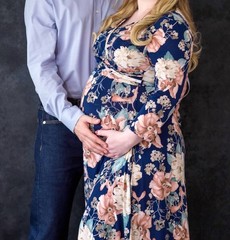 Pink Blush Large Dark Blue Floral Maternity Dress