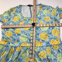 Lands&rsquo; End Large Women&rsquo;s Fit Flare All Over Print Dress Lemons Blue Yellow