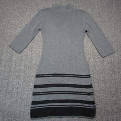 Vtg Mingle-2 Sweater Dress Womens S Grey Black Striped Pullover 90s Bodycon USA