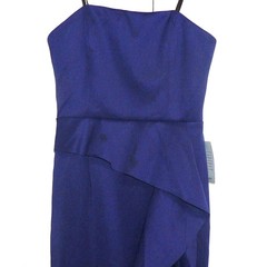 Xscape Strapless Side Ruffle Drape Scuba Crepe Gown in Marine Blue Size 6 $239