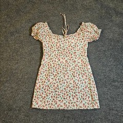 Daisy Street Dress Womens Large White Pink Floral Peasant Short Sleeve Casual