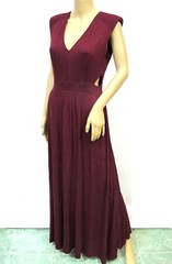 Women’s Sleeveless V Neck Cut Out Detail Maxi A-Lined Dress Size M~L Burgundy