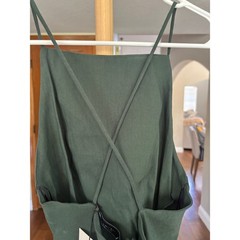 Zara NWT Linen Blend Diagonal Pleat Mini Dress Forest Green XS Spaghetti Strap