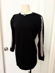 Women Long Sleeve Crewneck shirt Dress with Red-White- Green Stripe Detail