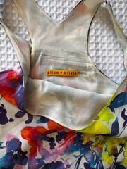 Alice + Olivia Silk Floral Watercolor Racerback Tank Dress Large L