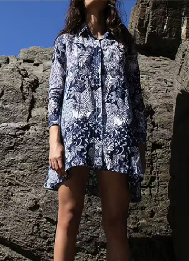 One Season Australia oneseason Peggy Faro Cotton Navy shirt dress Size M