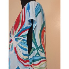 NWT Chicos Blue Abstract Colorful Floral Casual Shift Dress Summer Vacay Size 12