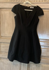 Halston Heritage Black Fit Flare Cotton Silk Blend Neck Dress Princess Seam SZ4