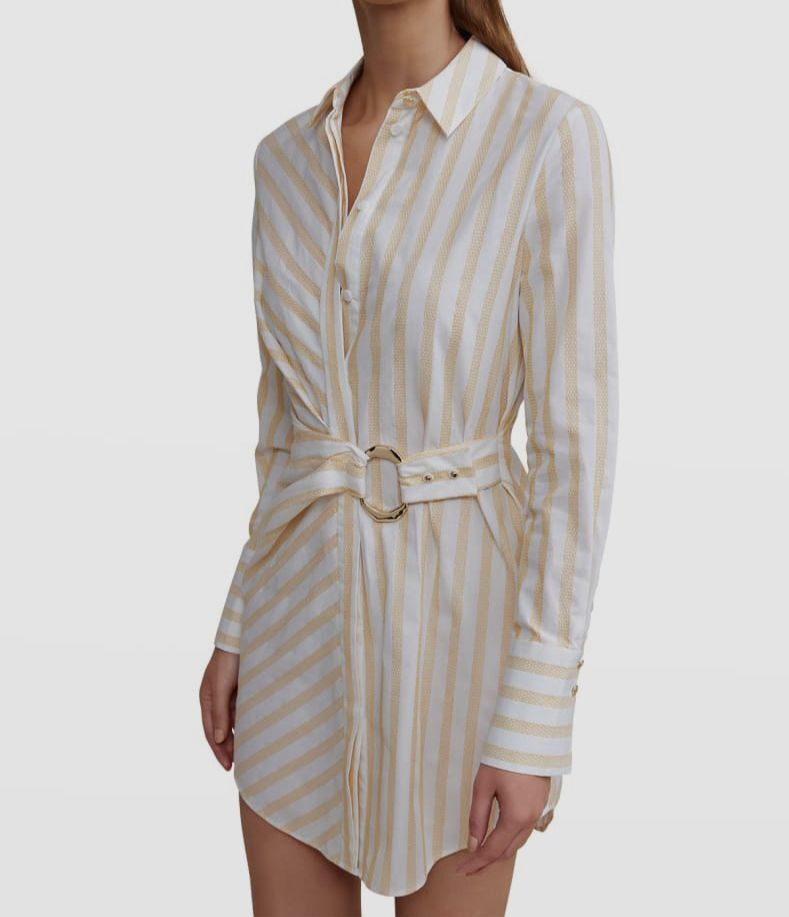 $467 Acler Women White Maxwell Keyhole-Back Belted Mini Shirt Dress Size AU8 US4
