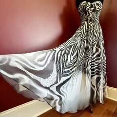 La Femme Ombré Zebra Print Sz 2 Strapless Ruched Full Length Chiffon Dress $348!