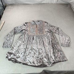 POL Dress Womens Large Gray Silver Velvet Peasant Embroidered Floral Boho Hippie