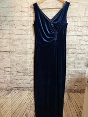 Nebiani Maxi Dress Womens 14 Midnight Blue Velvet Beaded Ruched Draped Party
