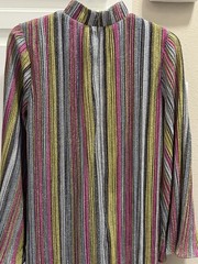 Lucca Multicolor Striped Glitter Mock Neck Flared Long Sleeve Dress Size M