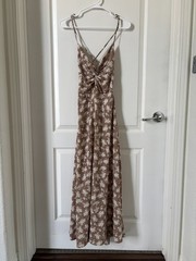 LULUS Brown Floral Strappy Backless Maxi Dress Size S