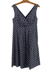 Lands’ End 100% Cotton Fit Flare Dress Women’s 10 Navy White Geometric
