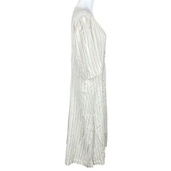 Ichi L V-Neck Button Front Stripe Midi Dress India Made Boho Travel Paris Summer