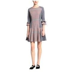 Badgley Mischka Dress Women 14 Blue Red Stripe Plaid Day Dress Mini Prairiecore