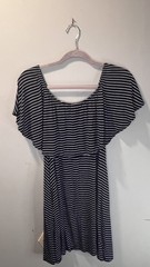 Socialite Navy White Striped Flutter Sleeve Shift Dress Made in USA