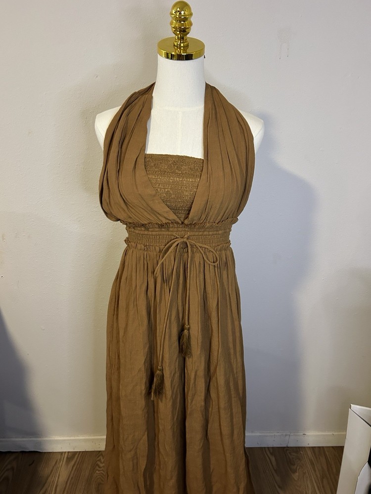 Wishlist Caramel Halter Maxi Dress with Tassel Waist Women&rsquo;s Size Medium