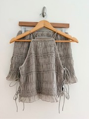 Abercrombie & Fitch 2 PC Smocked Taupe Halter Tank Top w Miniskirt Side Ties XS