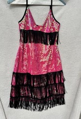 Seven ‘Til Midnight Sequenced Flapper Dress Fuchsia W/Fringe, SZ M, Worn Once!