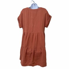 Madewell Lightspun Cuff Sleeve Button Up Tiered Mini Dress Size M Orange Summer