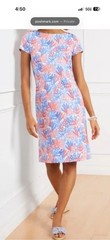 Talbots Shift Dress Size Petite Small Coral Reef Print Effortless Jersey Knit