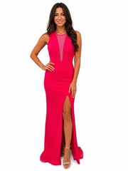 Women&rsquo;s size 0 Hot Pink Rhinestone Formal Gown Sleeveless High Slit prom dress