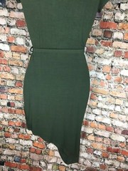 Poetry Asymmetrical Mini Wrap Dress Olive Green Stretch Soft V Neck Vintage New
